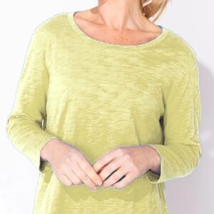 Eileen Fisher Escape Cotton Slub Hi-Lo Tee Moss Green Size Small Women Relaxed
